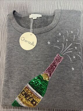 Chenault Gray Sequin Champagne Bottle Sweatshirt super soft